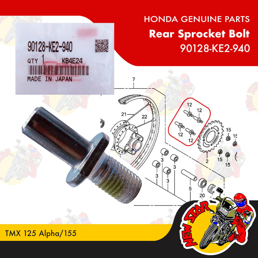 90128-KE2-940 | Rear Sprocket Bolt | Genuine Honda parts | TMX 125 Alpha/155