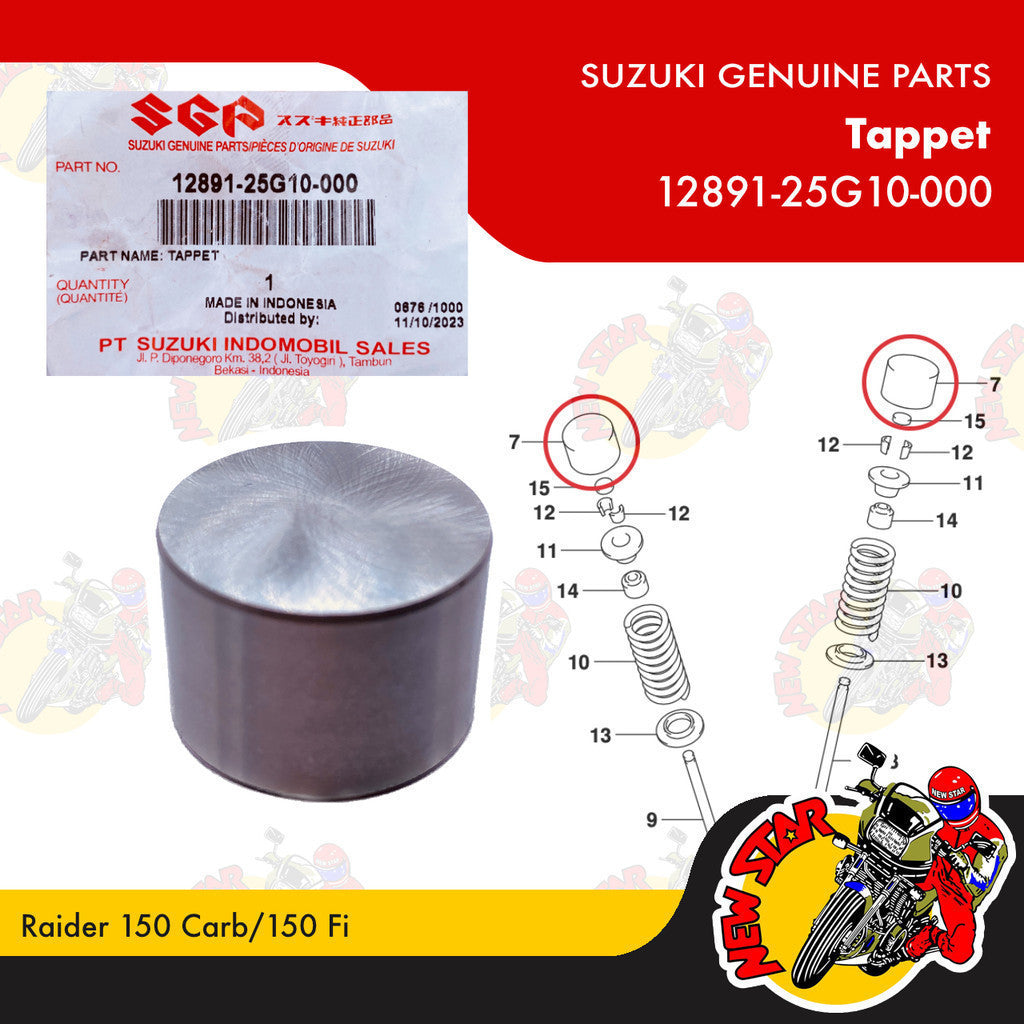 12891-25G10-000 | Tappet | Genuine Suzuki parts | Raider 150 Carb/150 Fi