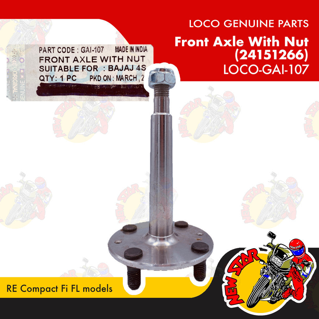 LOCO-GAI-107 | Front Axle With Nut (24151266) | Genuine Loco parts | RE Compact Fi FL models