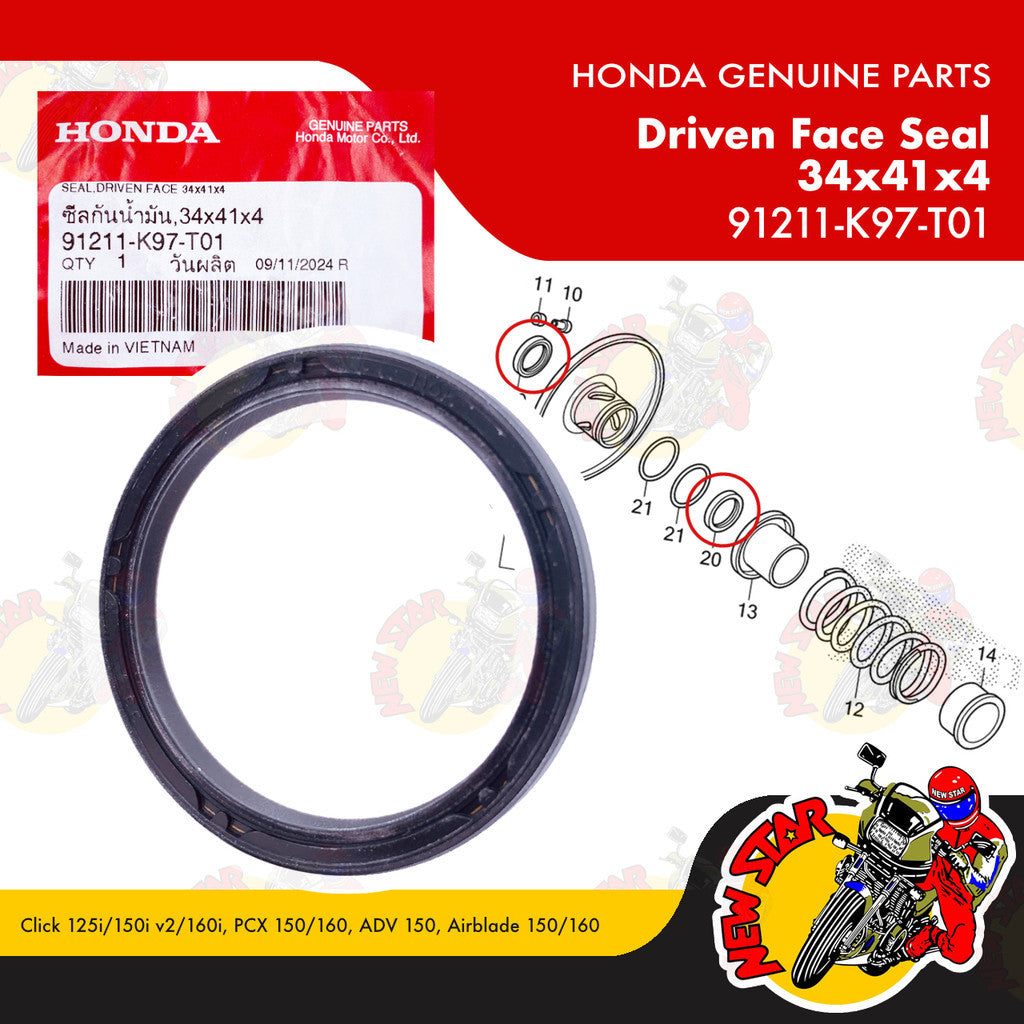 91211-K97-T01 | Driven Face Seal 34x41x4 | Genuine Honda parts | Click 125i/150i v2 PCX 150/160