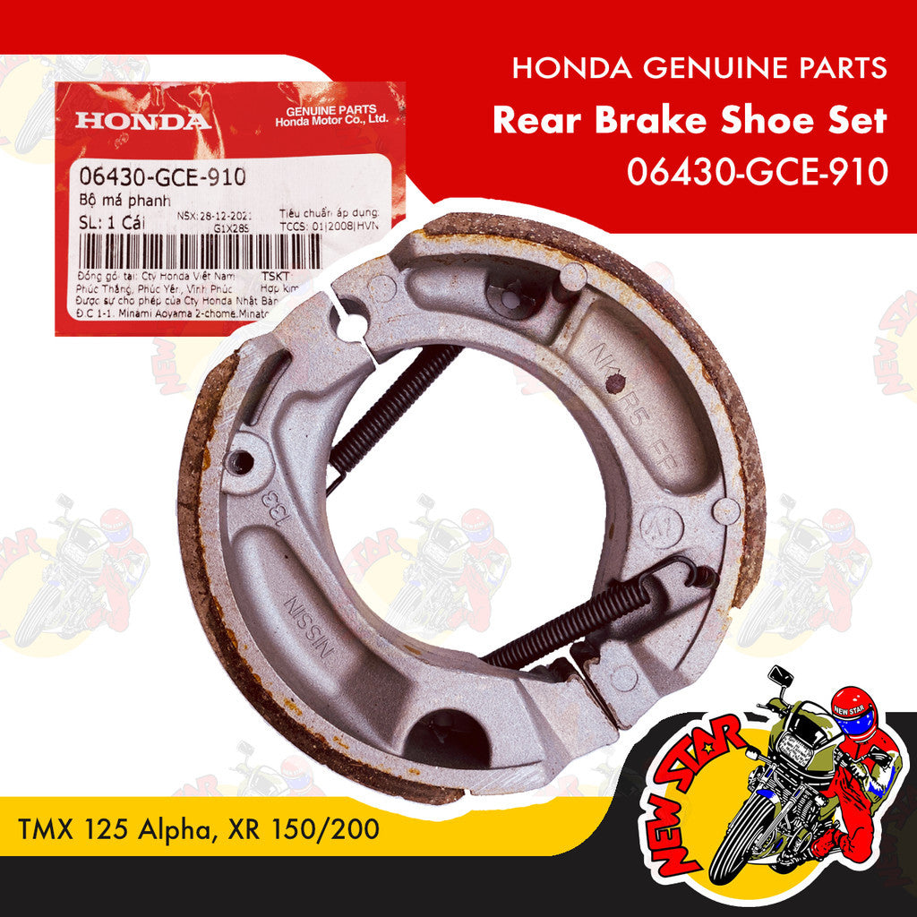 06430-GCE-910 | Rear Brake Shoe Set | Genuine Honda parts | TMX 125 Alpha XR 150/200