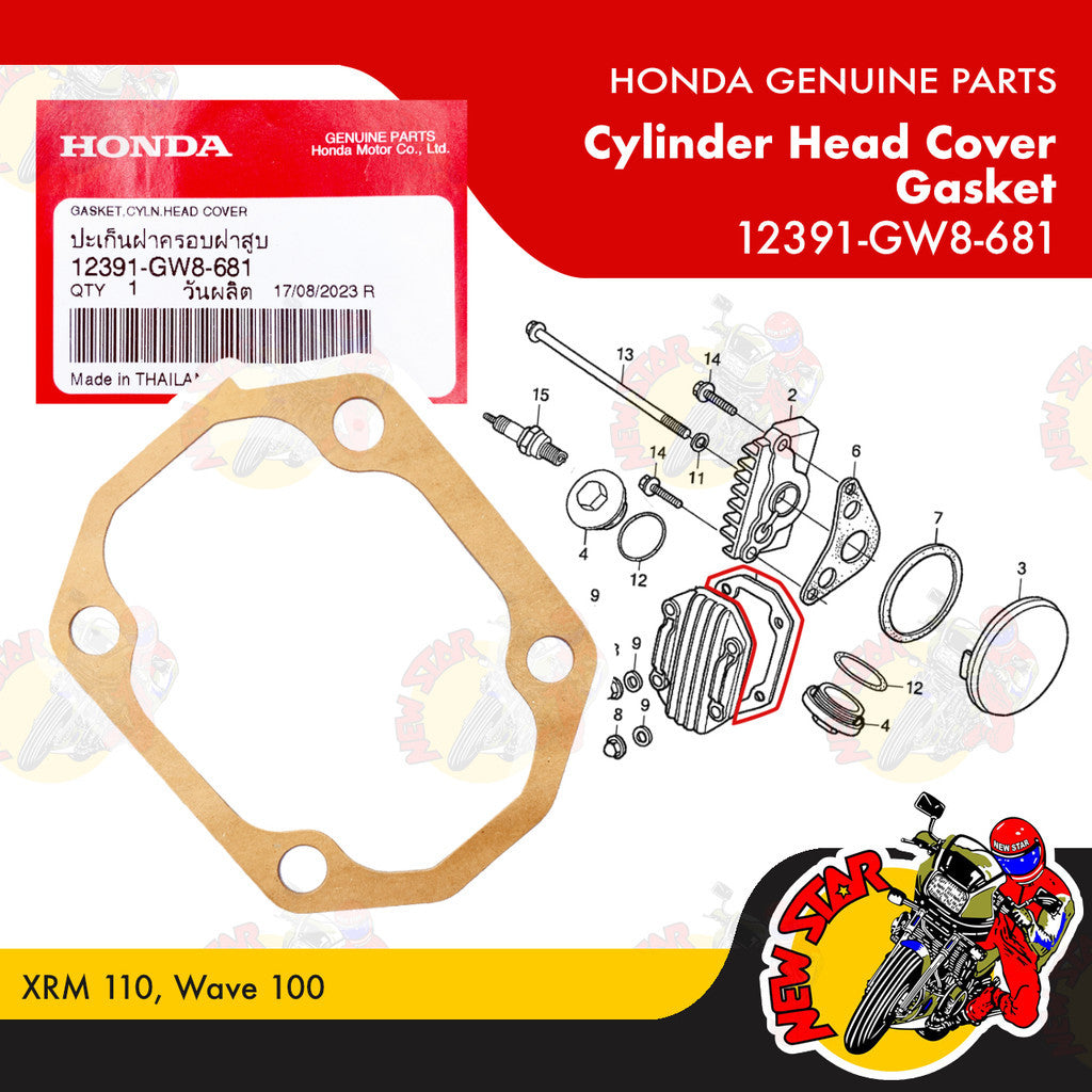12391-GW8-681 | Cylinder Head Cover Gasket | Genuine Honda parts | XRM 110 Wave 100