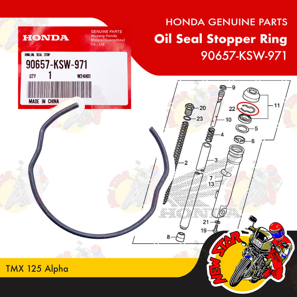 90657-KSW-971 | Oil Seal Stopper Ring | Genuine Honda parts | TMX 125 Alpha