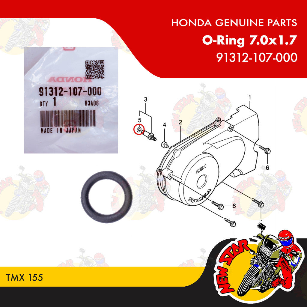 91312-107-000 | O-Ring 7.0x1.7 | Genuine Honda parts | TMX 155