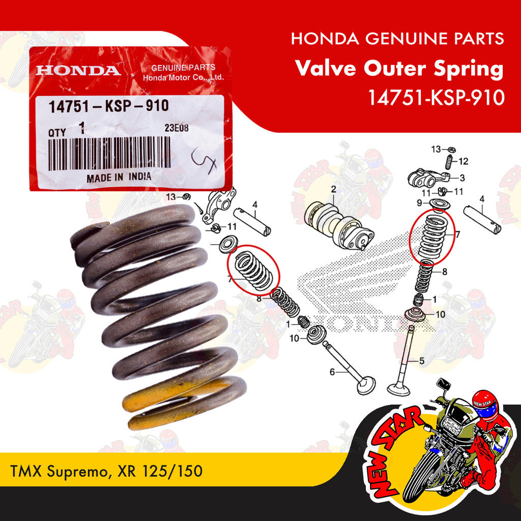 14751-KSP-910 | Valve Outer Spring | Genuine Honda parts | TMX Supremo XR 125/150
