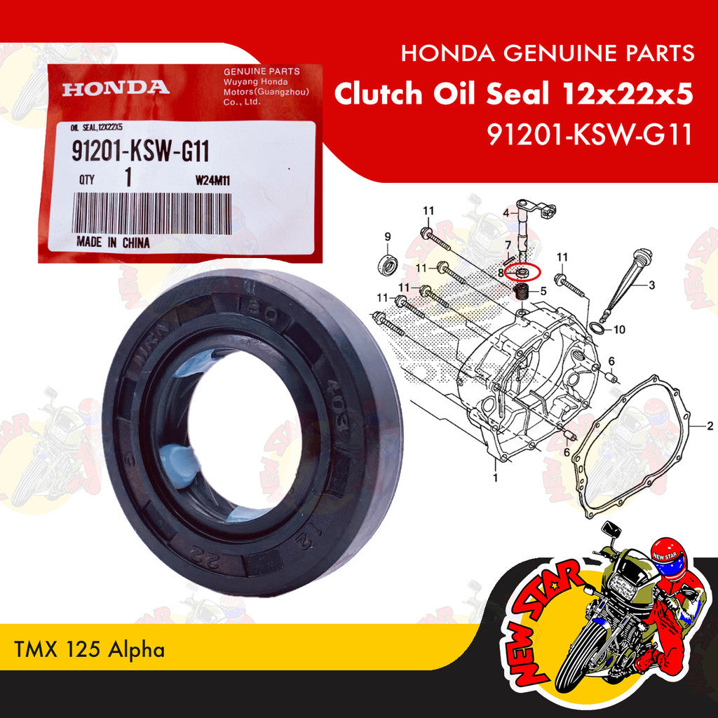 91201-KSW-G11 | Clutch Oil Seal 12x22x5 | Genuine Honda parts | TMX 125 Alpha