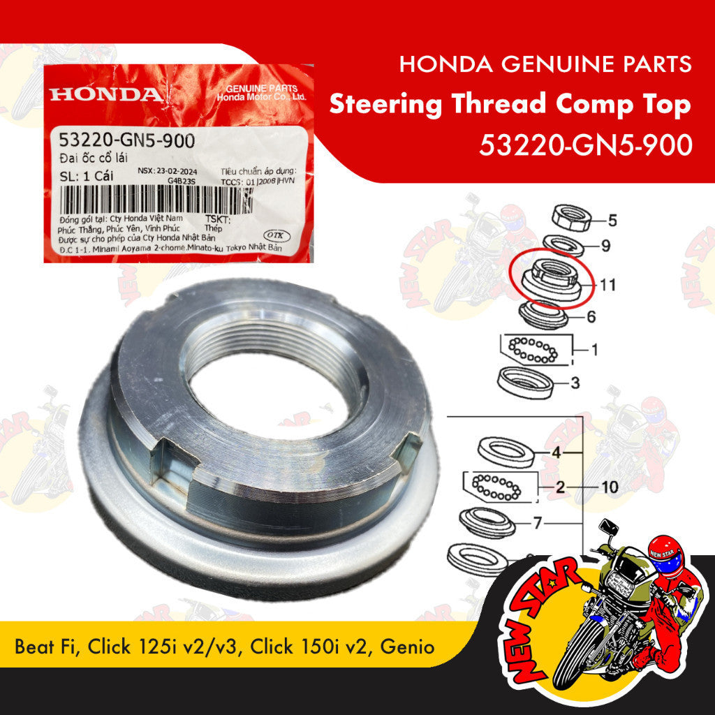 53220-GN5-900 | Steering Thread Comp Top | Genuine Honda parts | Click 125i v2/v3/150i v2 Beat Fi