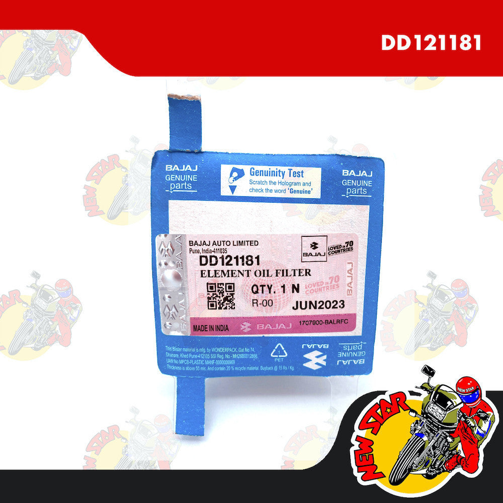 DD121181 | Oil Filter | Genuine Bajaj parts | CT 125/150 Rouser 135 Rouser NS 125