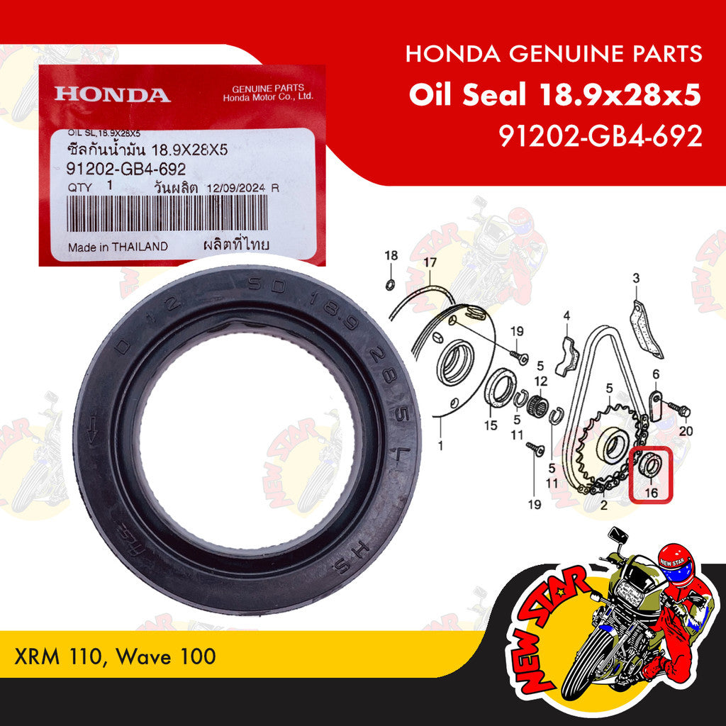 91202-GB4-692 | Oil Seal 18.9x28x5 | Genuine Honda parts | XRM 110 Wave 100