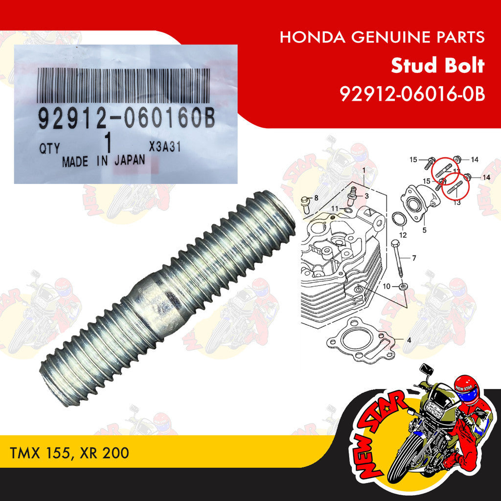 92912-06016-0B | Stud Bolt | Genuine Honda parts | TMX 155 XR 200
