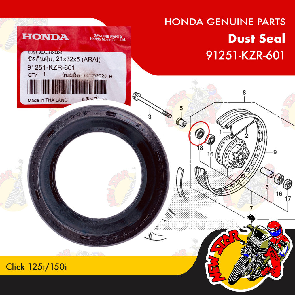 91251-KZR-601 | Dust seal | Genuine Honda parts | Click 125i/150i