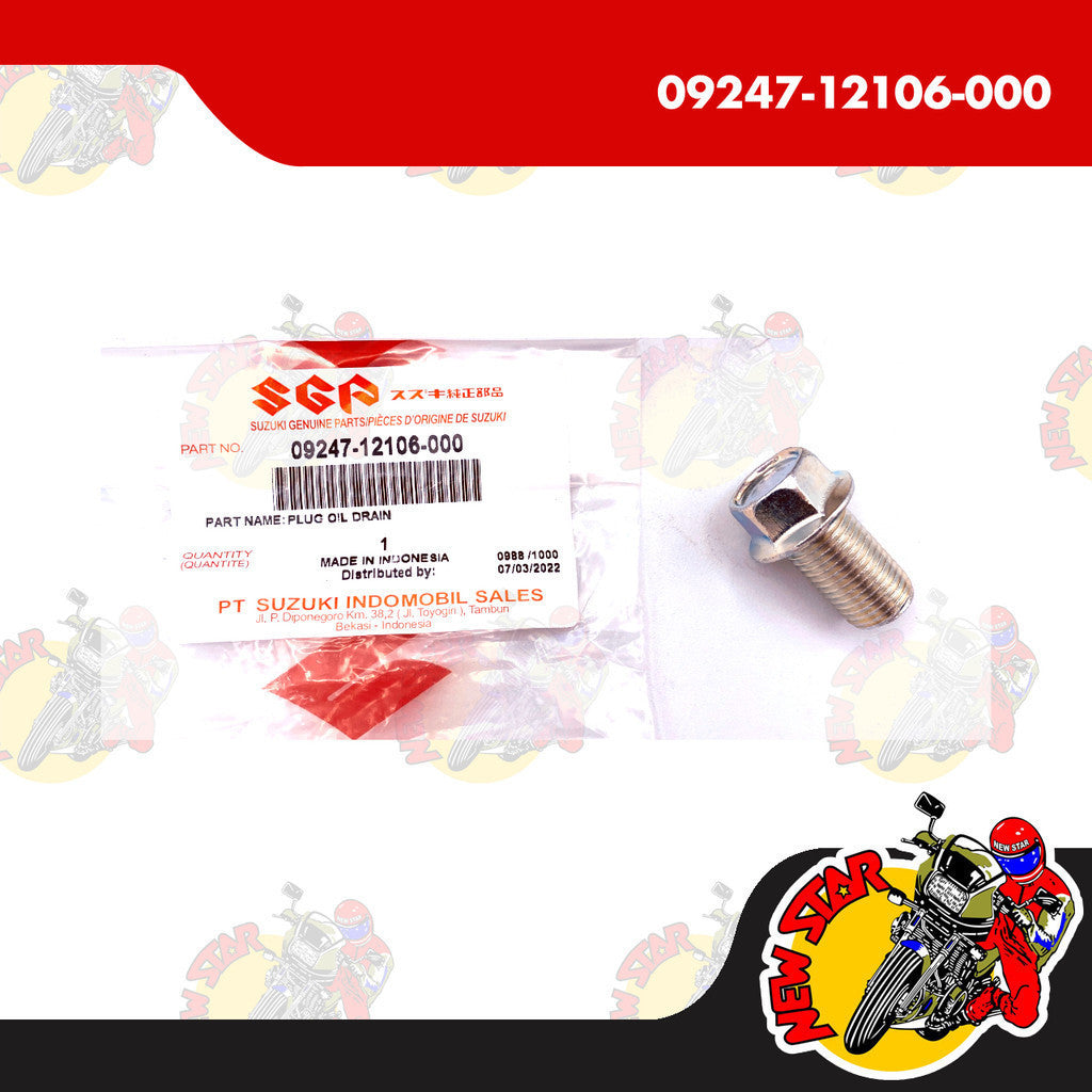 09247-12106-000 | Drain Plug Bolt 12X20 | Genuine Suzuki parts | Raider 150 Carb