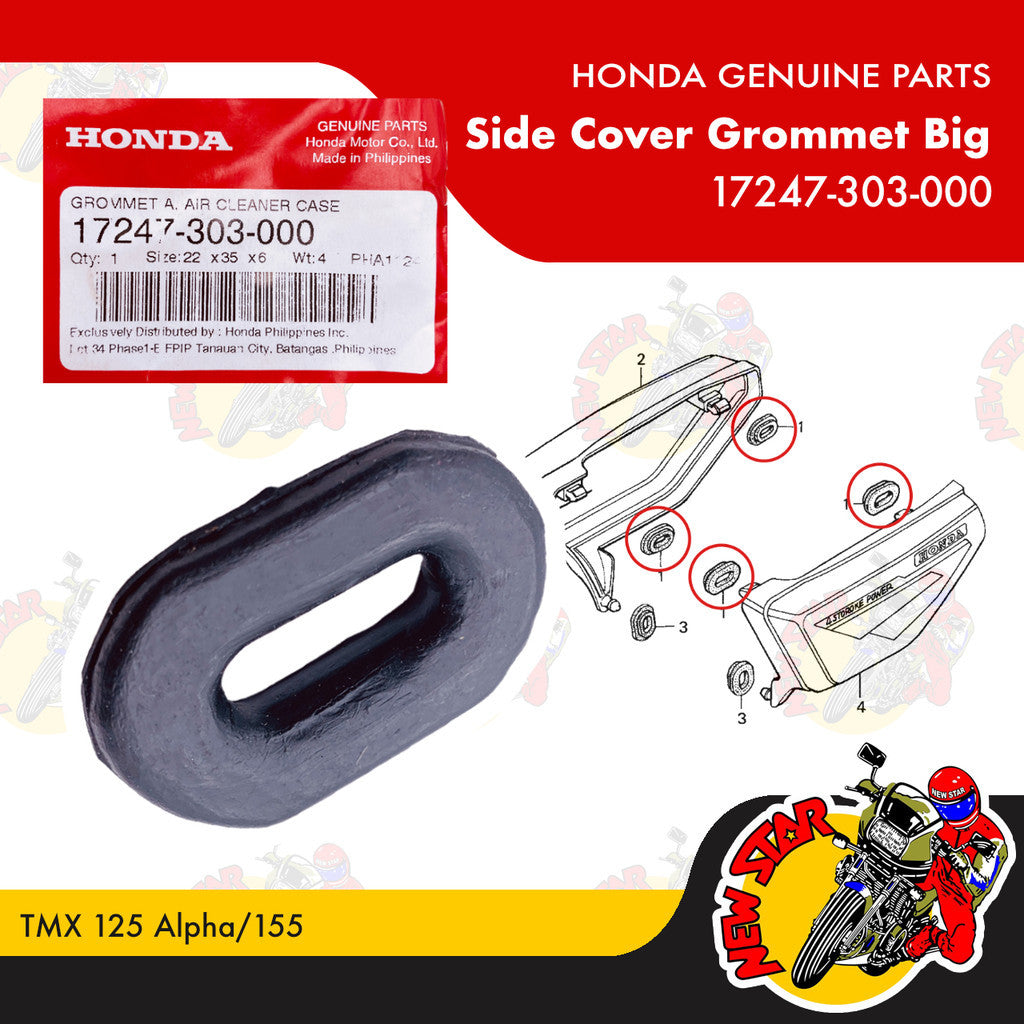 17247-303-000 | Side Cover Grommet Big | Genuine Honda parts | TMX 125 Alpha/155