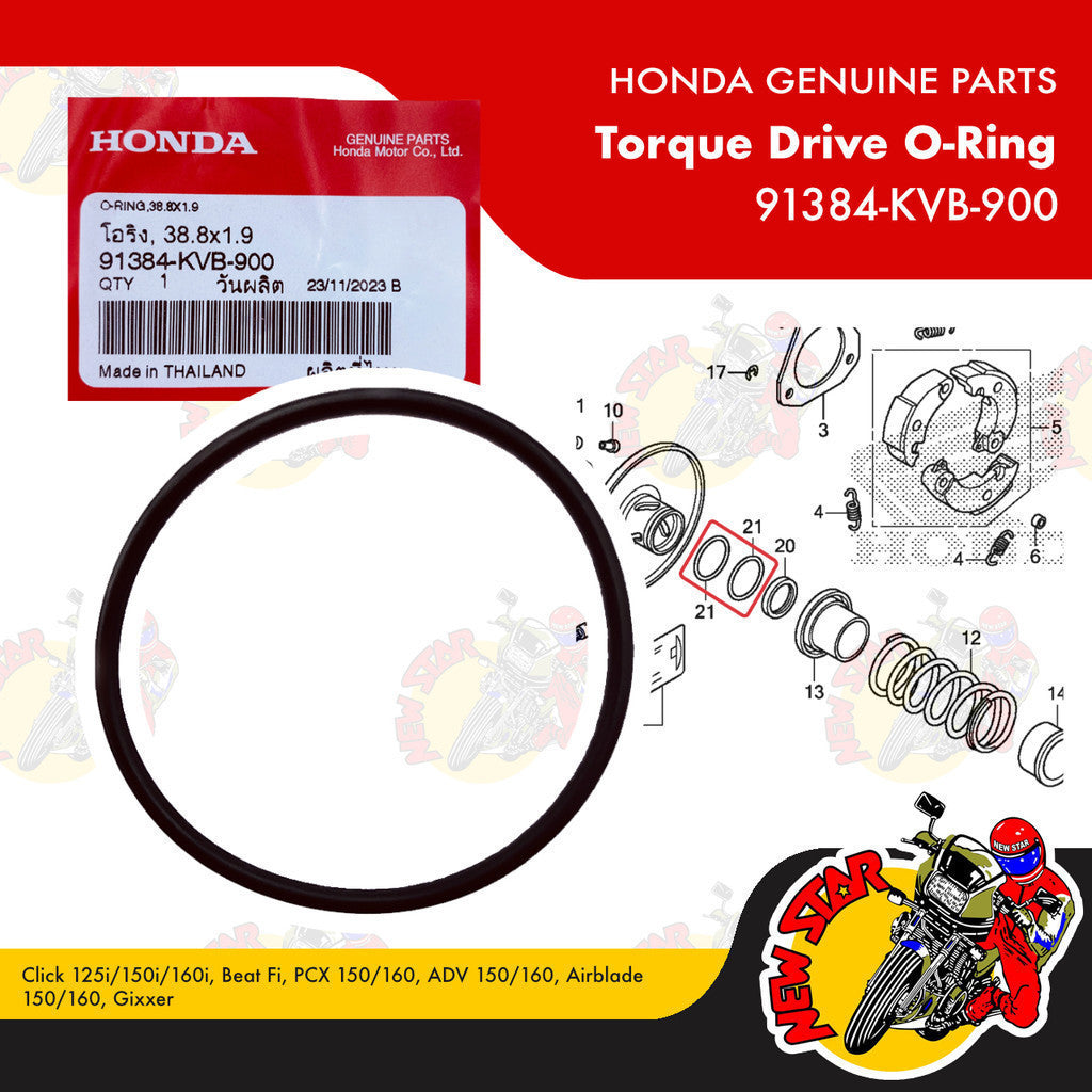 91384-KVB-900 | Torque Drive O-Ring | Genuine Honda parts | Click 125i/150i Beat Fi PCX 150/160