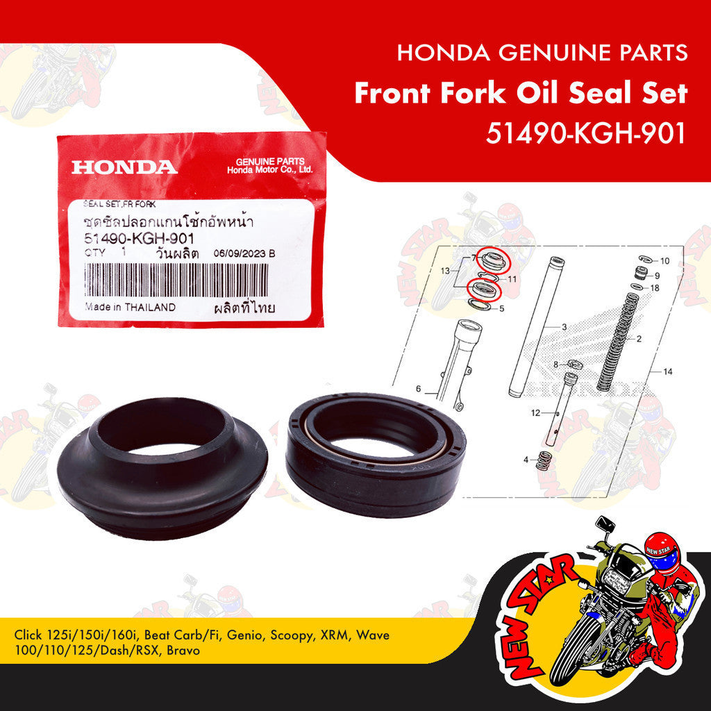 51490-KGH-901 | Front Fork Oil Seal Set | Genuine Honda parts | Click 125i/150i/160i Beat Carb/Fi
