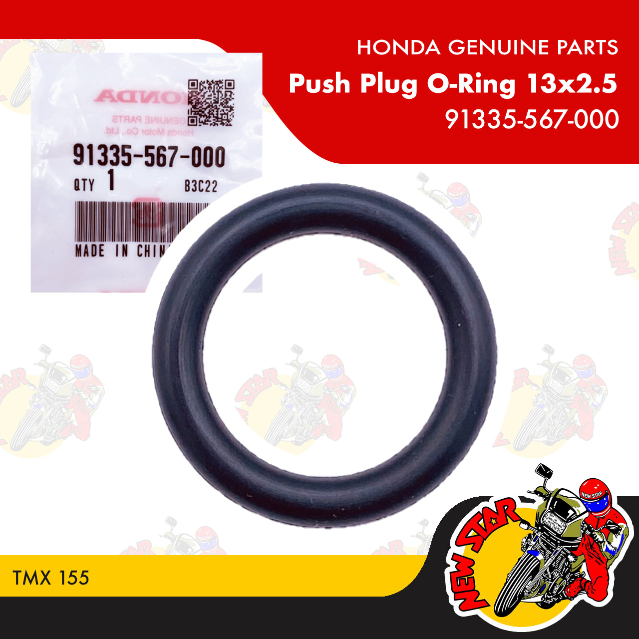 91335-567-000 | Push Plug O-Ring 13x2.5 | Genuine Honda parts | TMX 155