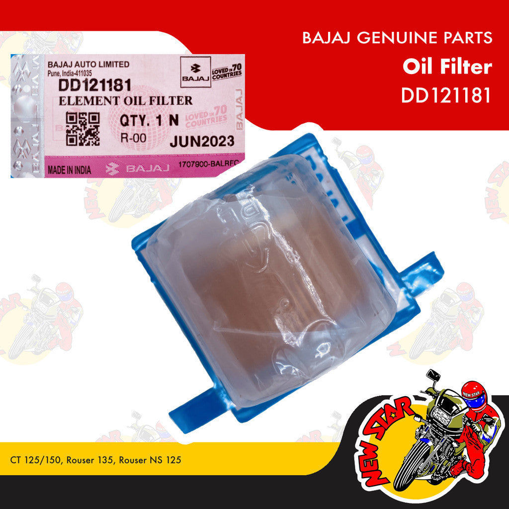 DD121181 | Oil Filter | Genuine Bajaj parts | CT 125/150 Rouser 135 Rouser NS 125
