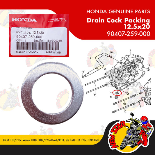 90407-259-000 | Drain Cock Packing 12.5x20 | Genuine Honda parts | XRM 110/125 Wave 100/125/Dash