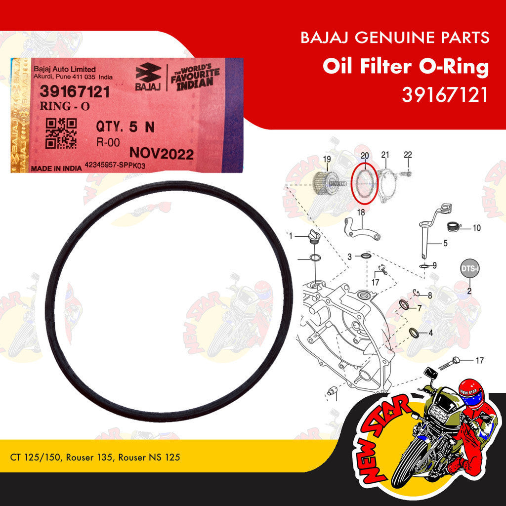 39167121 | Oil Filter O-Ring | Genuine Bajaj parts | CT 125/150 Rouser 135 Rouser NS 125