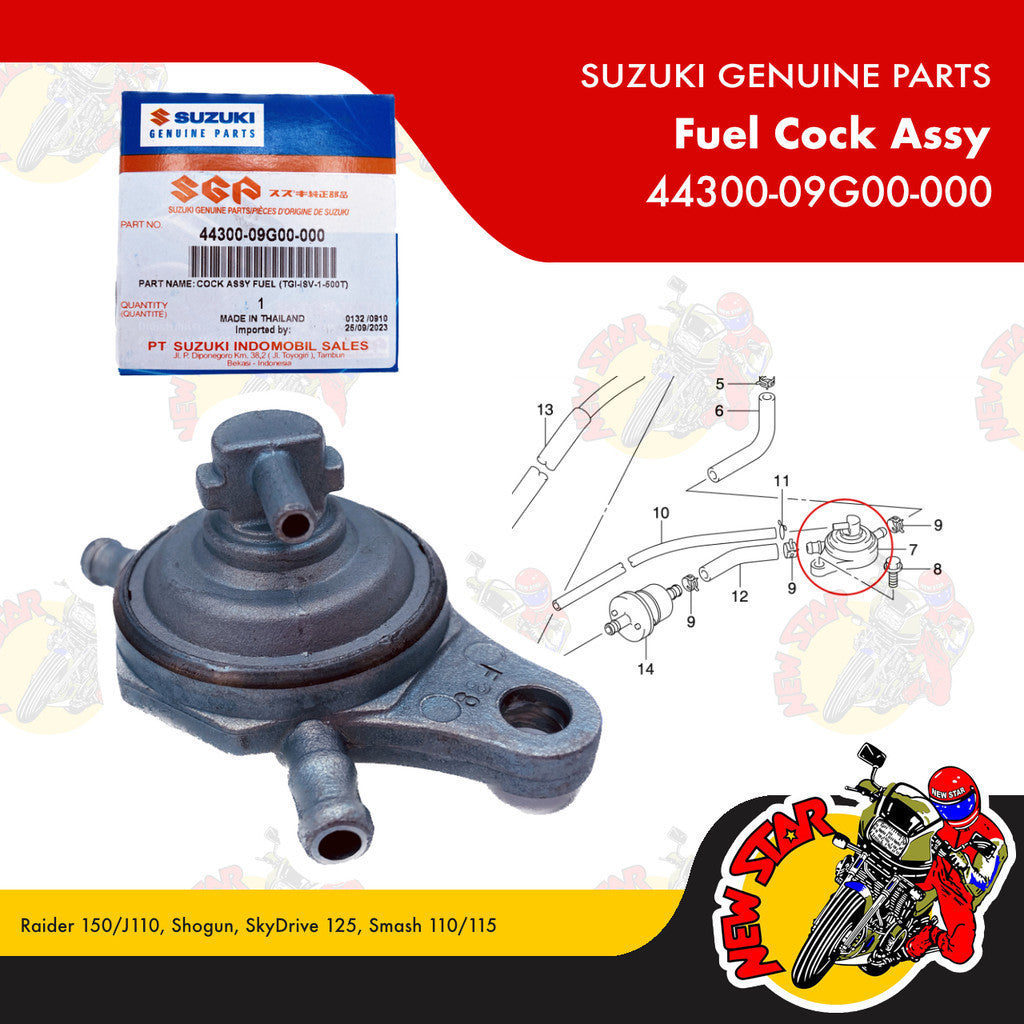 44300-09G00-000 | Fuel Cock Assy | Genuine Suzuki parts | Raider 150 Raider J 110 Shogun