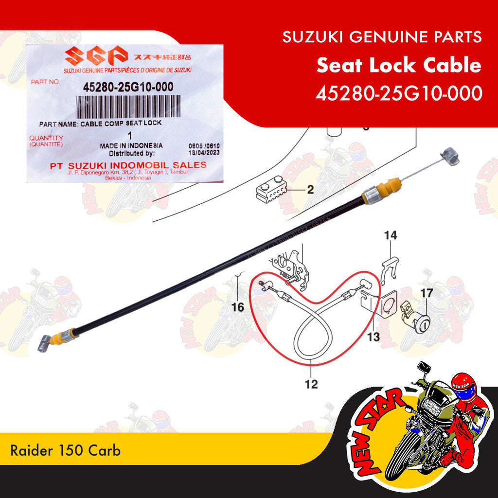 45280-25G10-000 | Seat Lock Cable | Genuine Suzuki parts | Raider 150 Carb