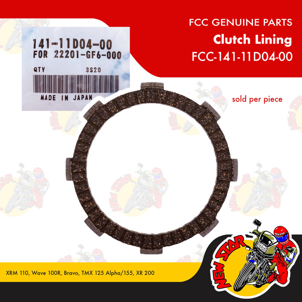 FCC-141-11D04-00 | Clutch Lining | Genuine FCC parts | XRM 110 Wave 100R Bravo TMX 125 Alpha/155