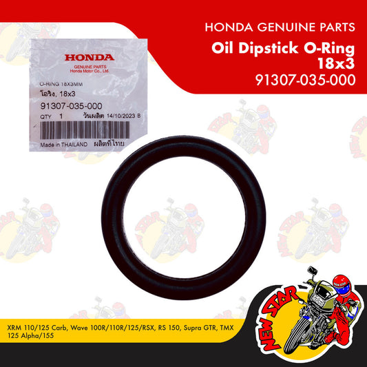 91307-035-000 | Oil Dipstick O-Ring, 18x3 | Genuine Honda parts | XRM 110/125 Carb Wave 100R/125