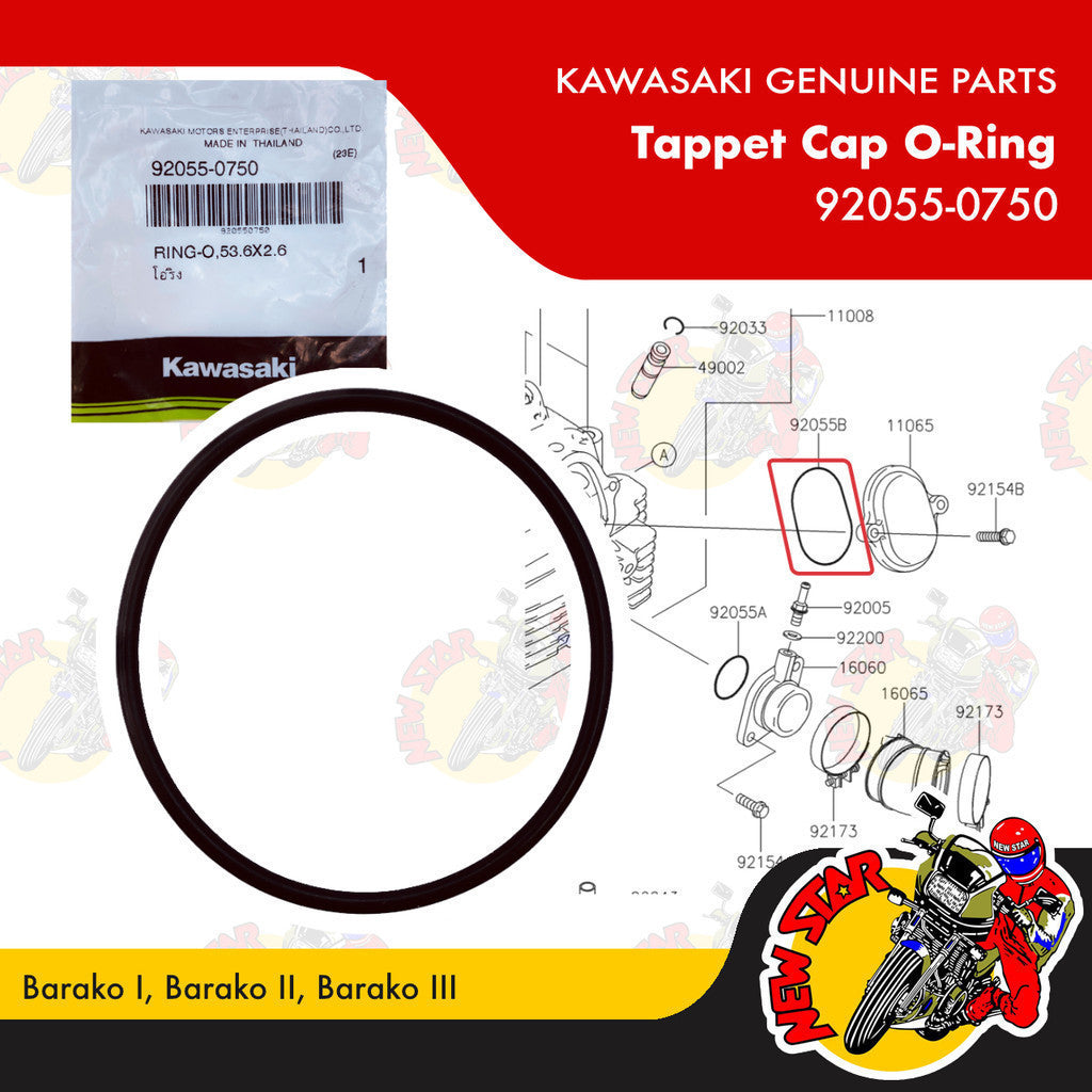 92055-0750 | Tappet Cap O-Ring | Genuine Kawasaki parts | Barako I Barako II Barako III