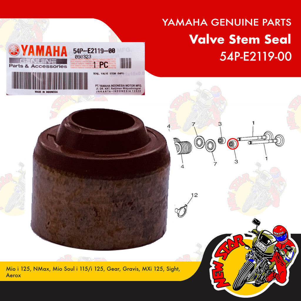 54P-E2119-00 | Valve Stem Seal | Genuine Yamaha parts | Mio i 125 NMax Mio Soul i 115/i 125 Gear