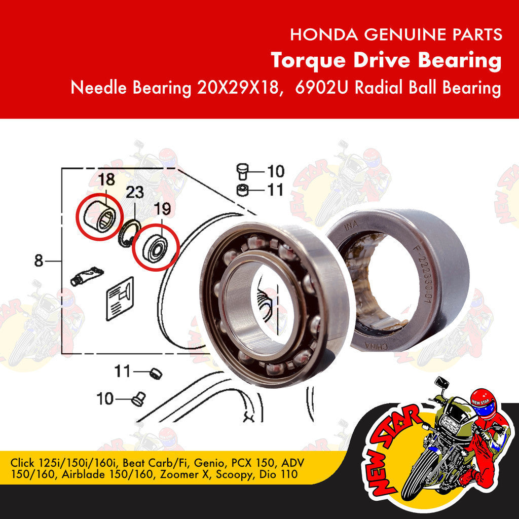 Click 125i/150i/160i Beat Carb/Fi PCX 150 ADV 150/160 Torque Drive Bearing | Genuine Honda parts