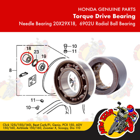 Click 125i/150i/160i Beat Carb/Fi PCX 150 ADV 150/160 Torque Drive Bearing | Genuine Honda parts
