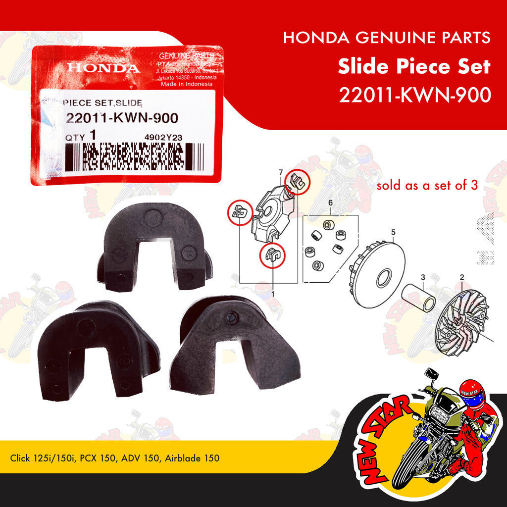 22011-KWN-900 | Slide Piece Set | Genuine Honda parts | Click 125i/150i PCX 150 ADV 150