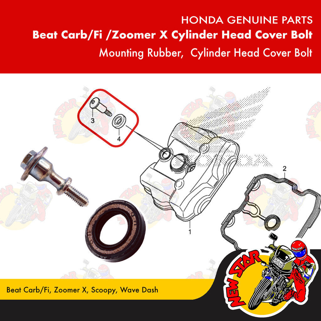 Beat Carb/Fi Zoomer X Scoopy Wave Dash Cylinder Head Cover Bolt Set | Genuine Honda parts