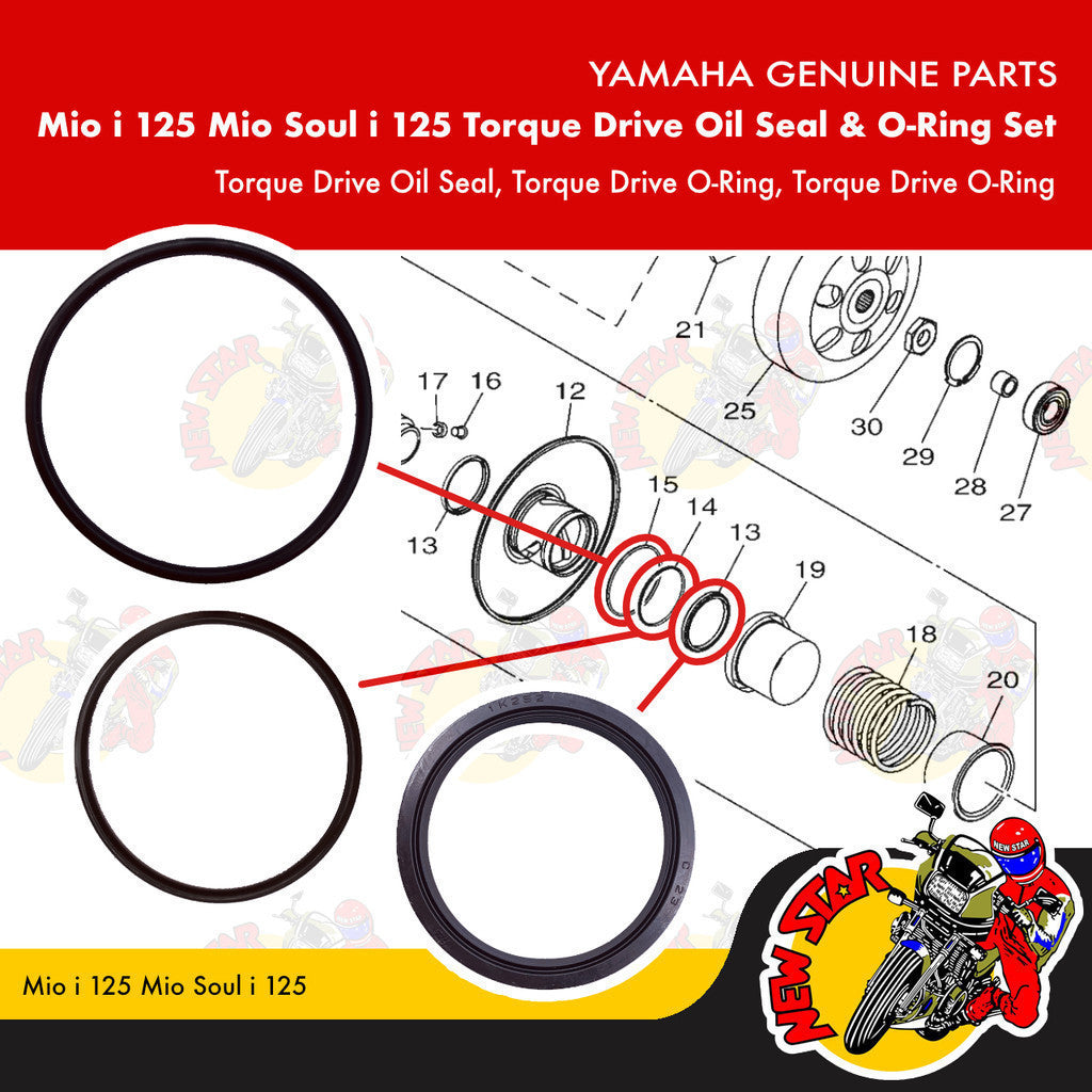 Mio i 125 Mio Soul i 125 Torque Drive Oil Seal & O-Ring Set | Genuine Yamaha parts