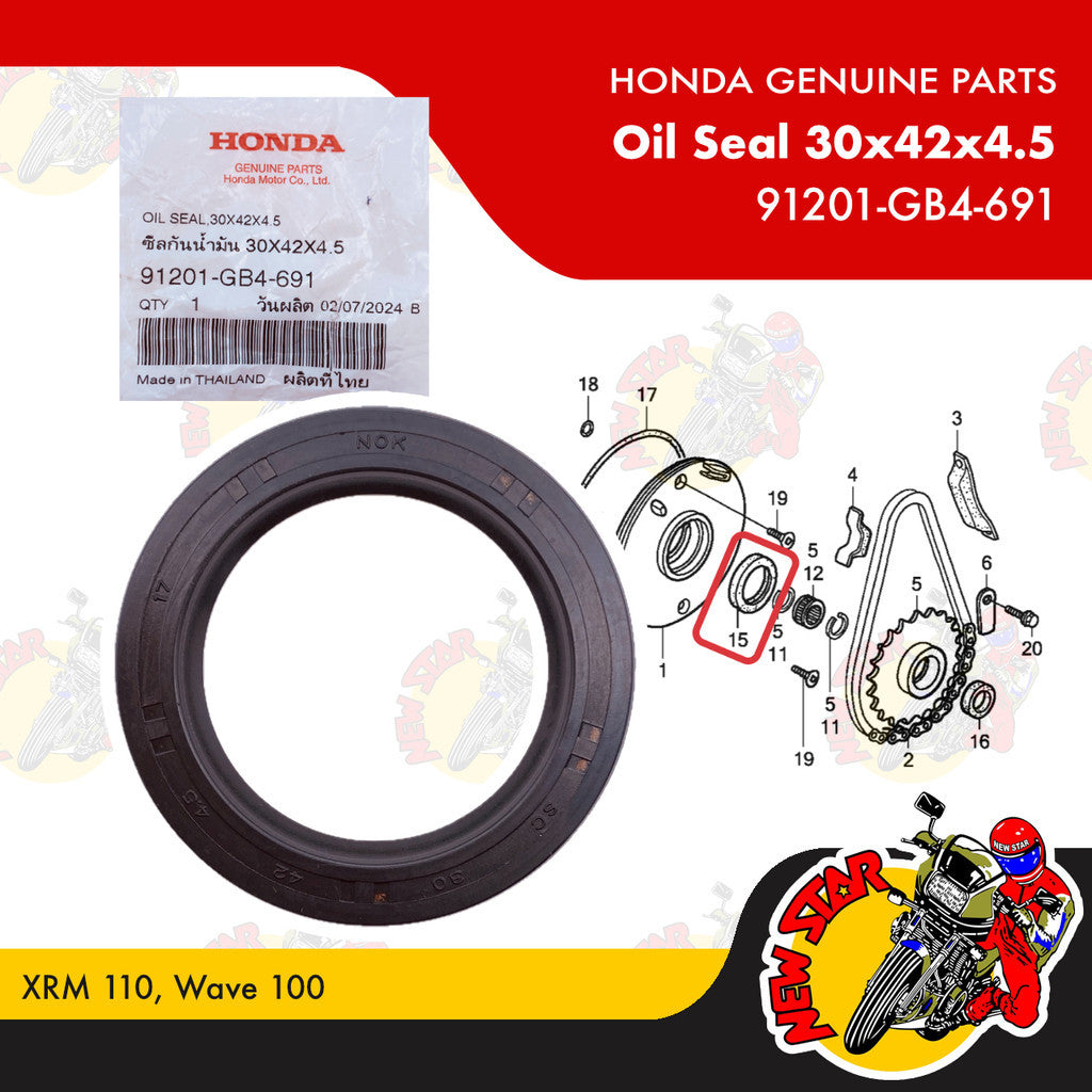 91201-GB4-691 | Oil Seal 30x42x4.5 | Genuine Honda parts | XRM 110 Wave 100