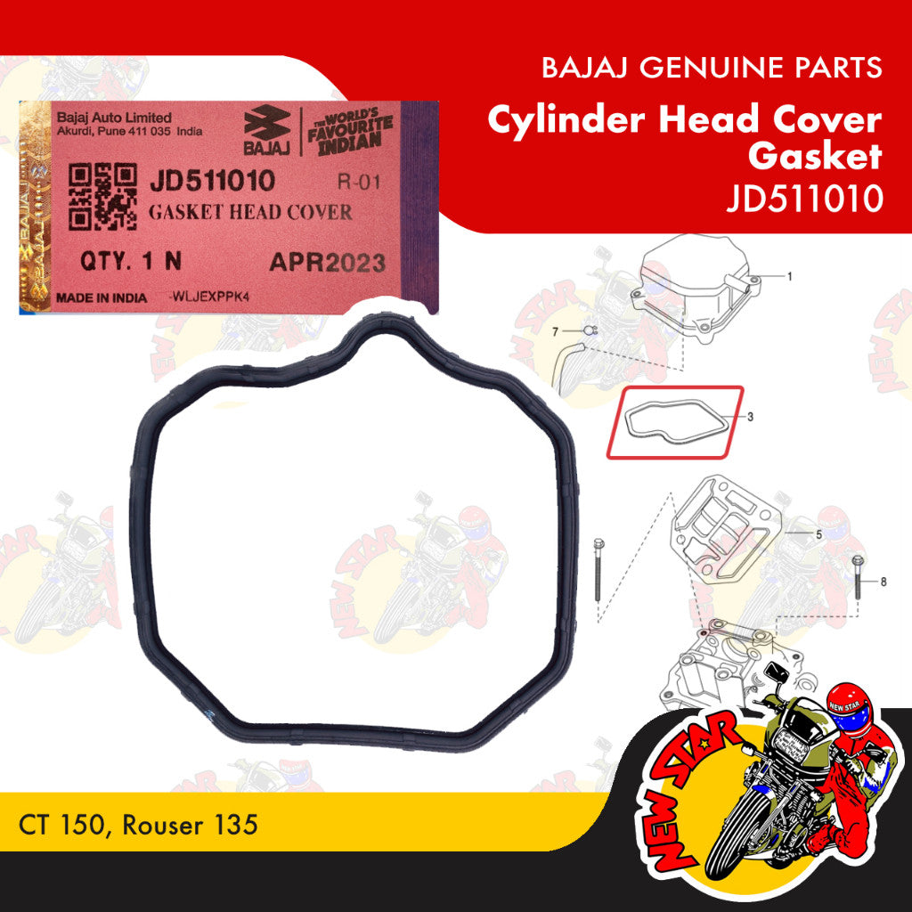 JD511010 | Cylinder Head Cover Gasket | Genuine Bajaj parts | CT 150 Rouser 135