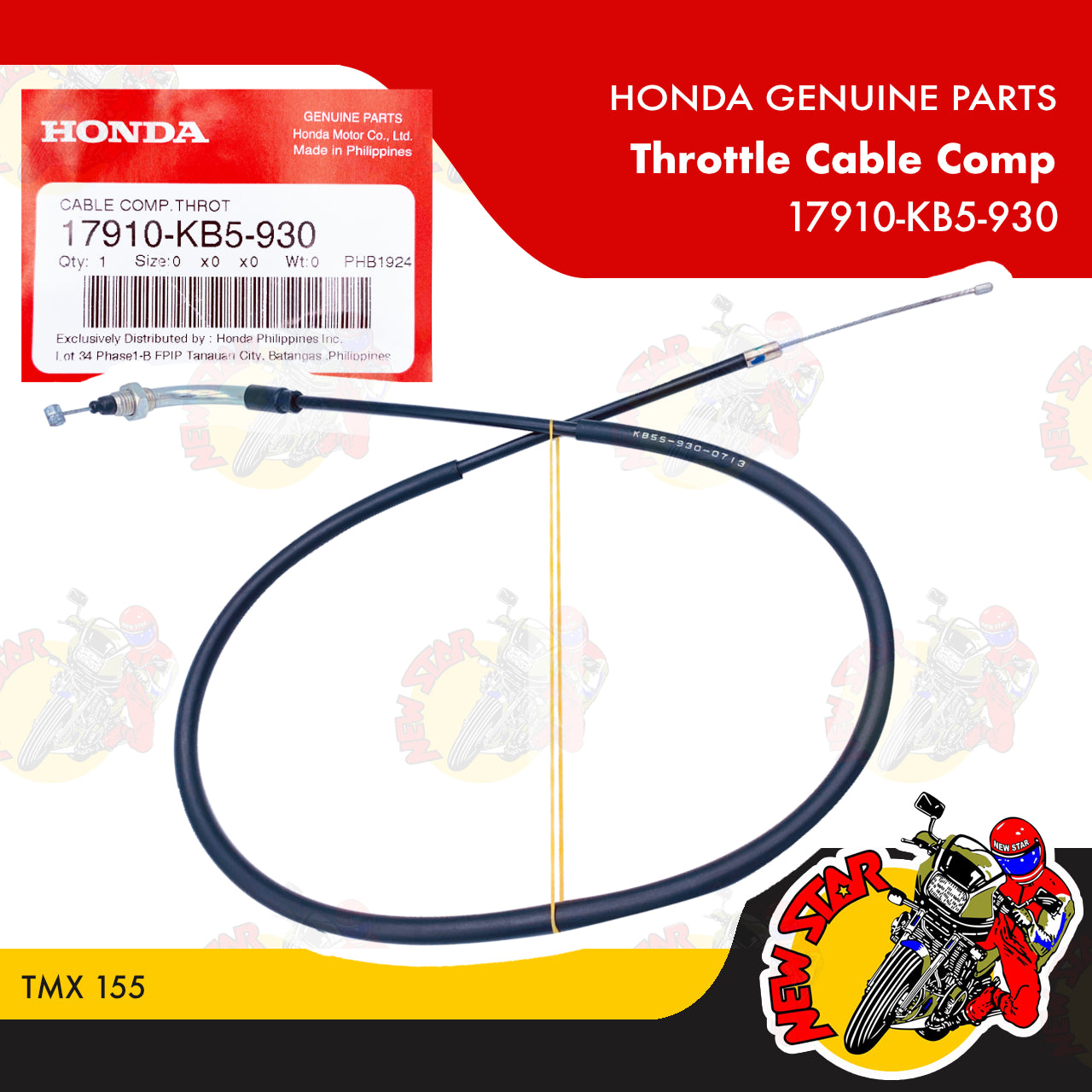 17910-KB5-930 | Throttle Cable Comp | Genuine Honda parts | TMX 155