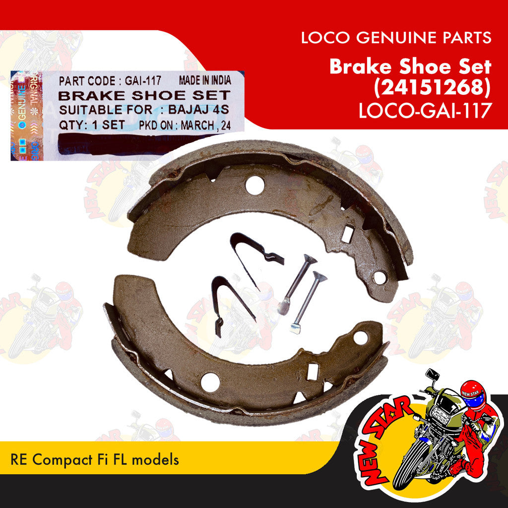 LOCO-GAI-117 | Brake Shoe Set (24151268) | Genuine Loco parts | RE Compact Fi FL models