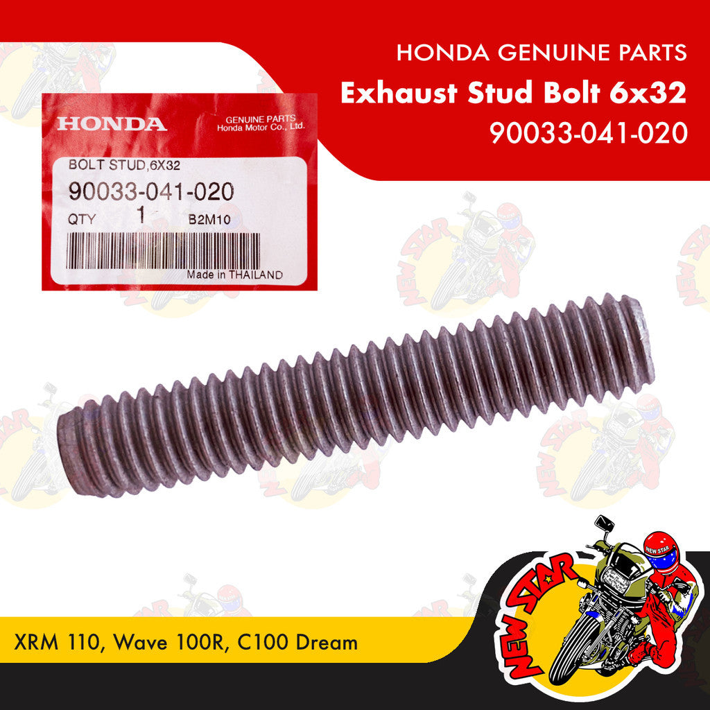 90033-041-020 | Exhaust Stud Bolt 6x32 | Genuine Honda parts | XRM 110 Wave 100R C100 Dream