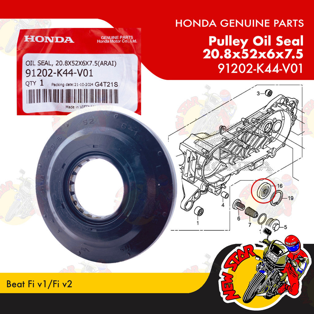 91202-K44-V01 | Pulley Oil Seal 20.8X52X6X7.5 | Genuine Honda parts | Beat Fi v1/Fi v2