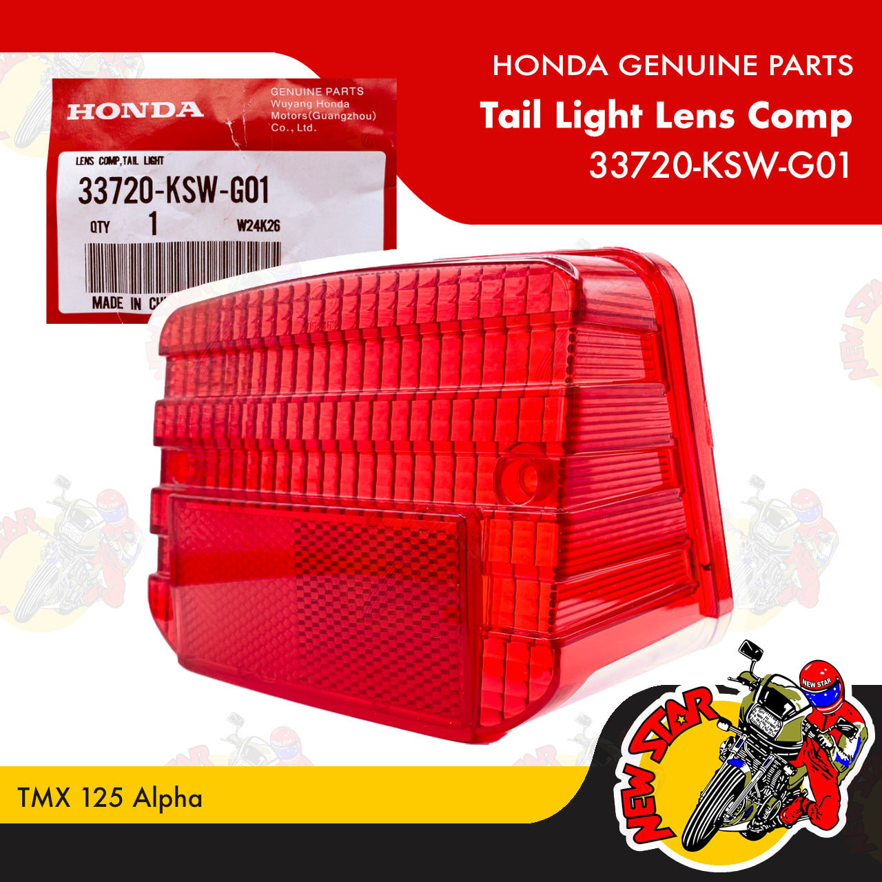 33720-KSW-G01 | Tail Light Lens Comp | Genuine Honda parts | TMX 125 Alpha