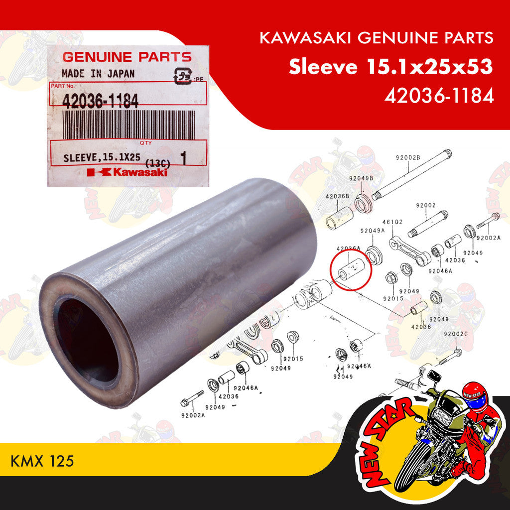 42036-1184 | Sleeve 15.1x25x53 | Genuine Kawasaki parts | KMX 125