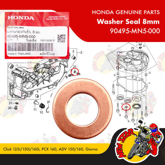 90495-MN5-000 | Washer Seal 8mm | Genuine Honda parts | Click 125i/150i/160i PCX 160 ADV 150/160
