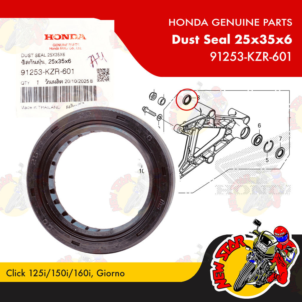 91253-KZR-601 | Dust Seal 25x35x6 | Genuine Honda parts | Click 125i/150i/160i Giorno