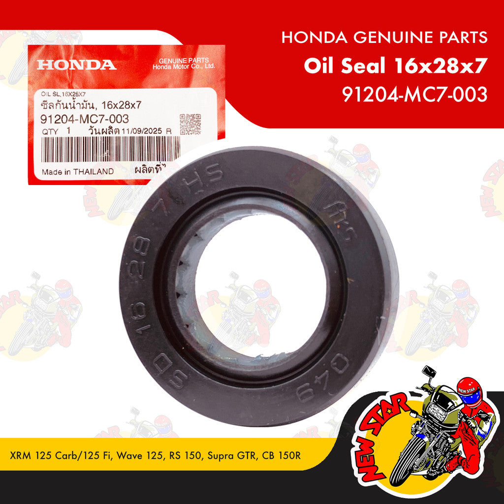 91204-MC7-003 | Oil Seal 16x28x7 | Genuine Honda parts | XRM 125 Carb/125 Fi Wave 125 RS 150