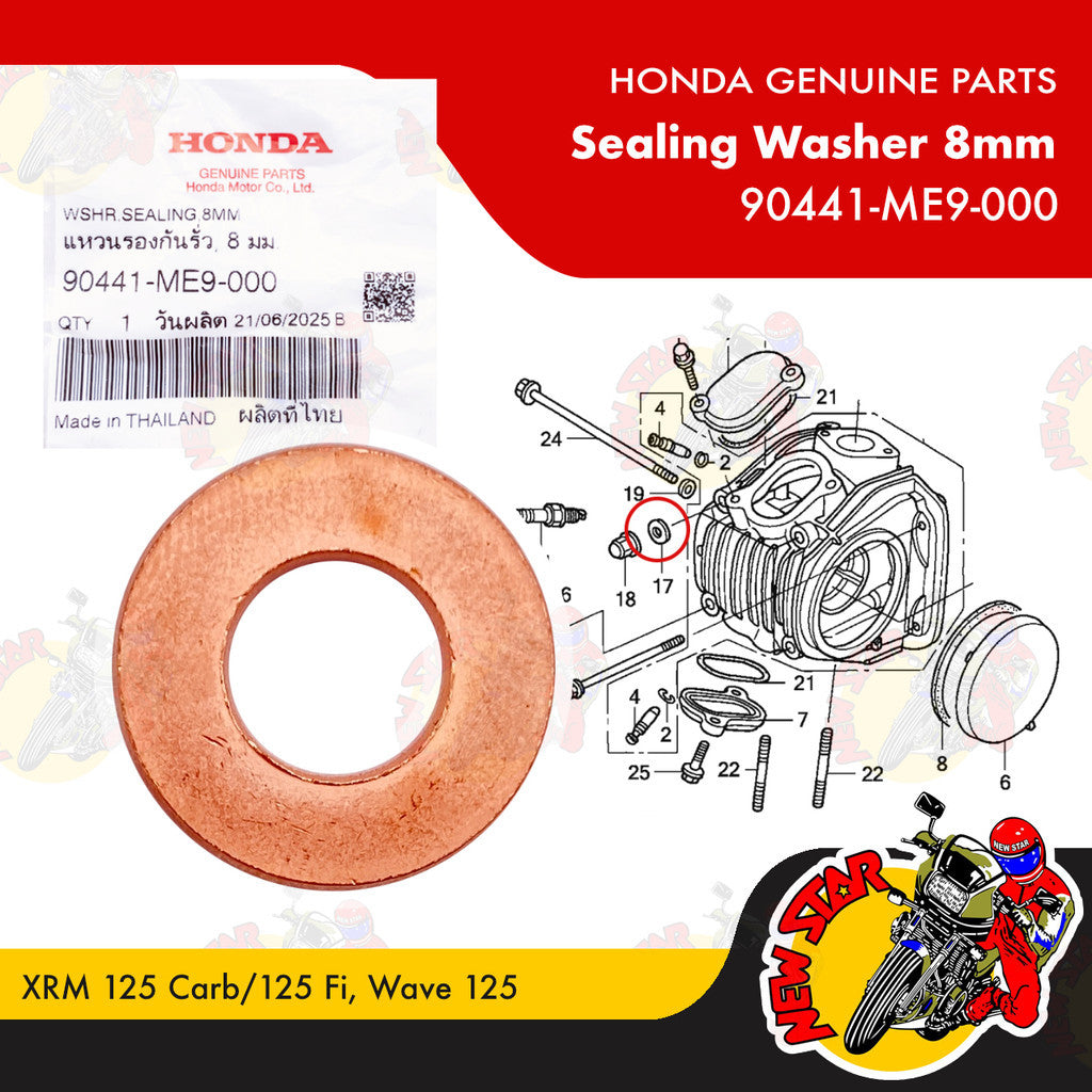 90441-ME9-000 | Sealing Washer 8mm | Genuine Honda parts | XRM 125 Carb/125 Fi Wave 125