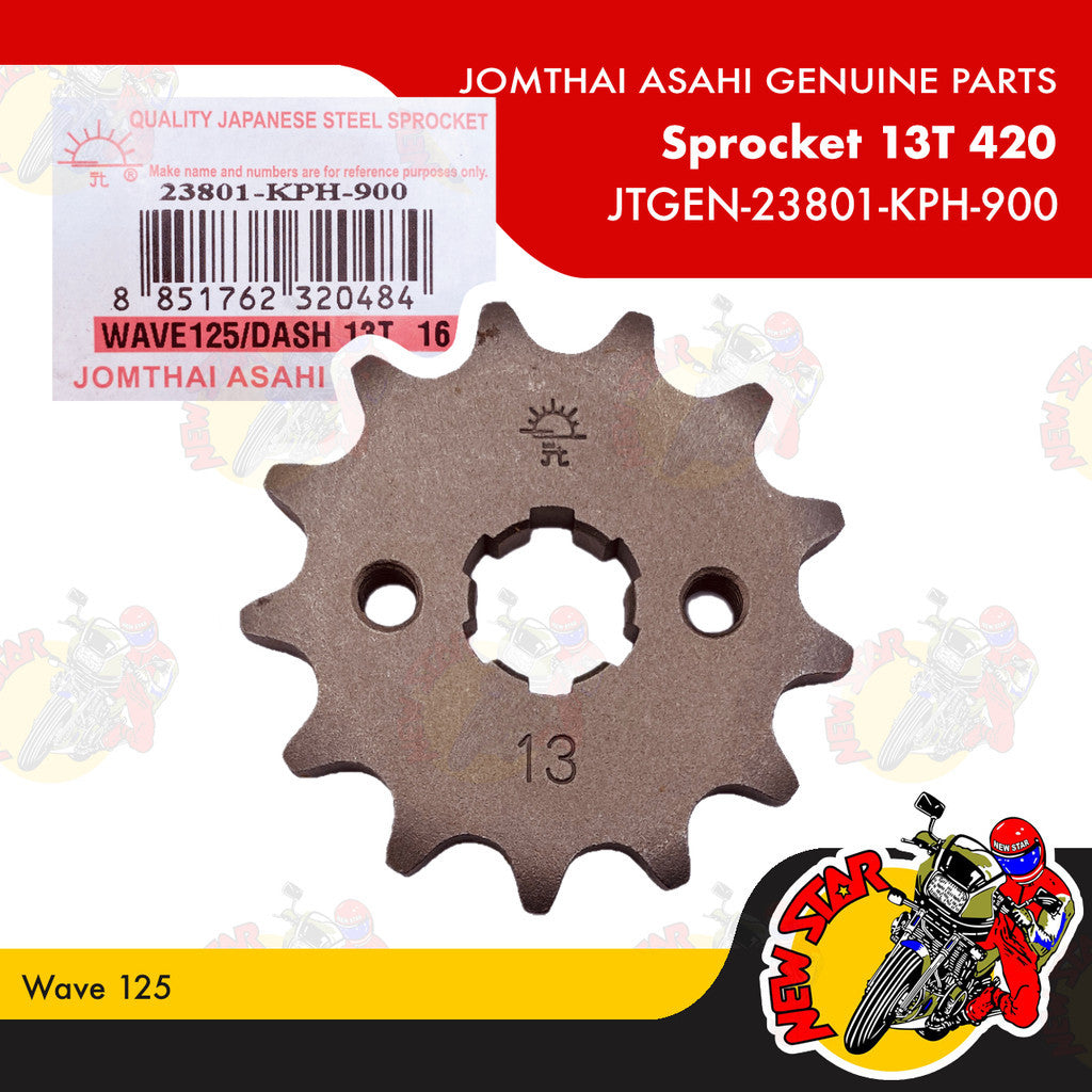 JTGEN-23801-KPH-900-13T | Sprocket 13T 420 | Genuine Jomthai Asahi parts | Wave 125