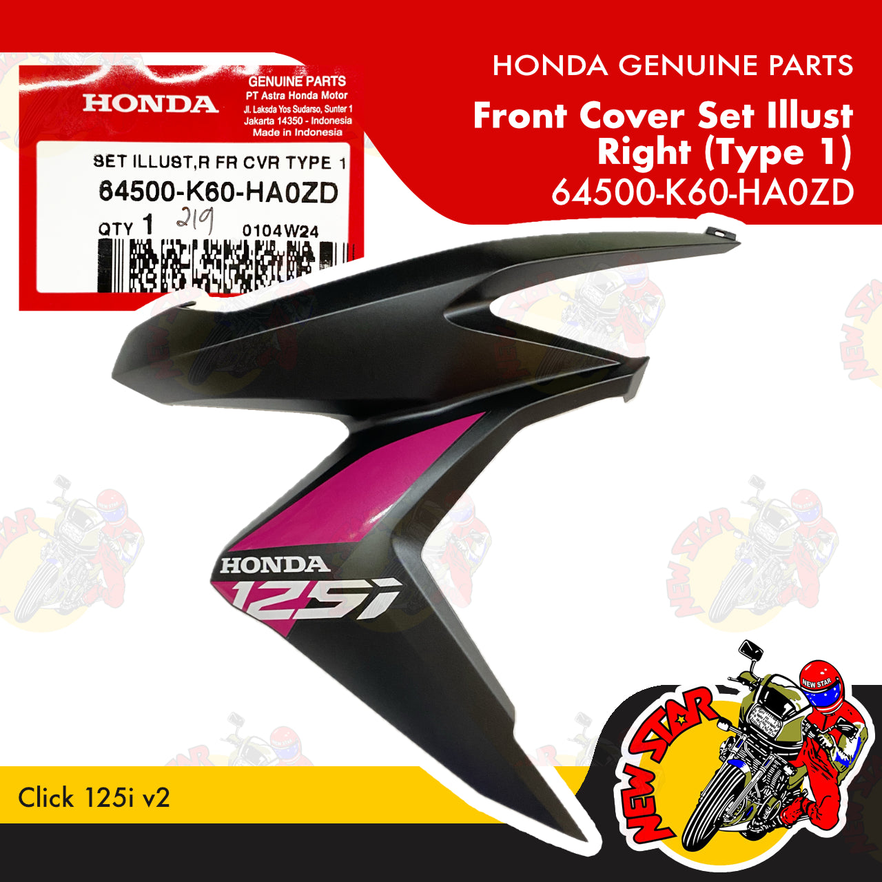 64500-K60-HA0ZD | Front Cover Set Illustration Right (Type 1) | Genuine Honda parts | Click 125i v2