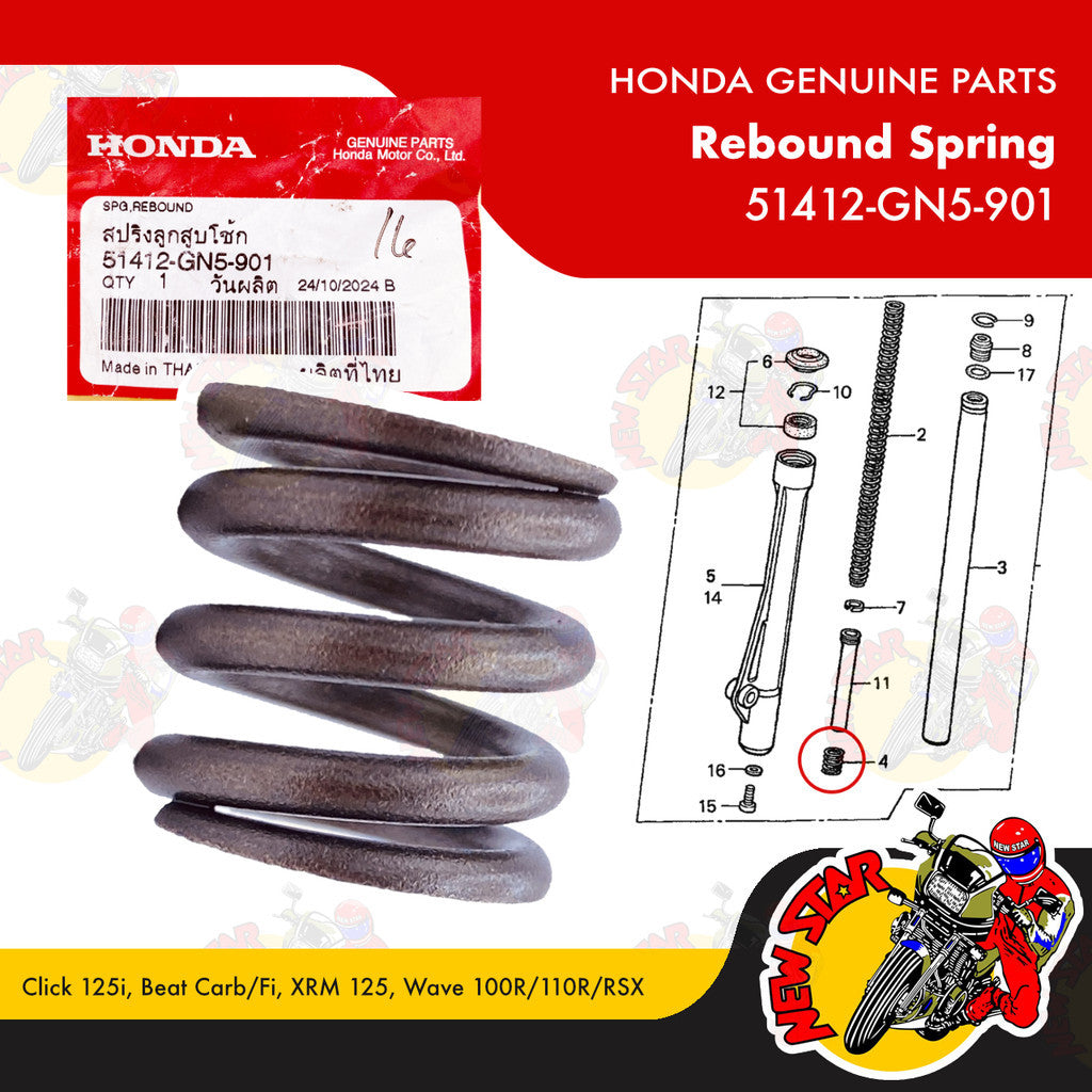 51412-GN5-901 | Rebound Spring | Genuine Honda parts | Click 125i Beat Carb/Fi XRM 125 Wave 100R