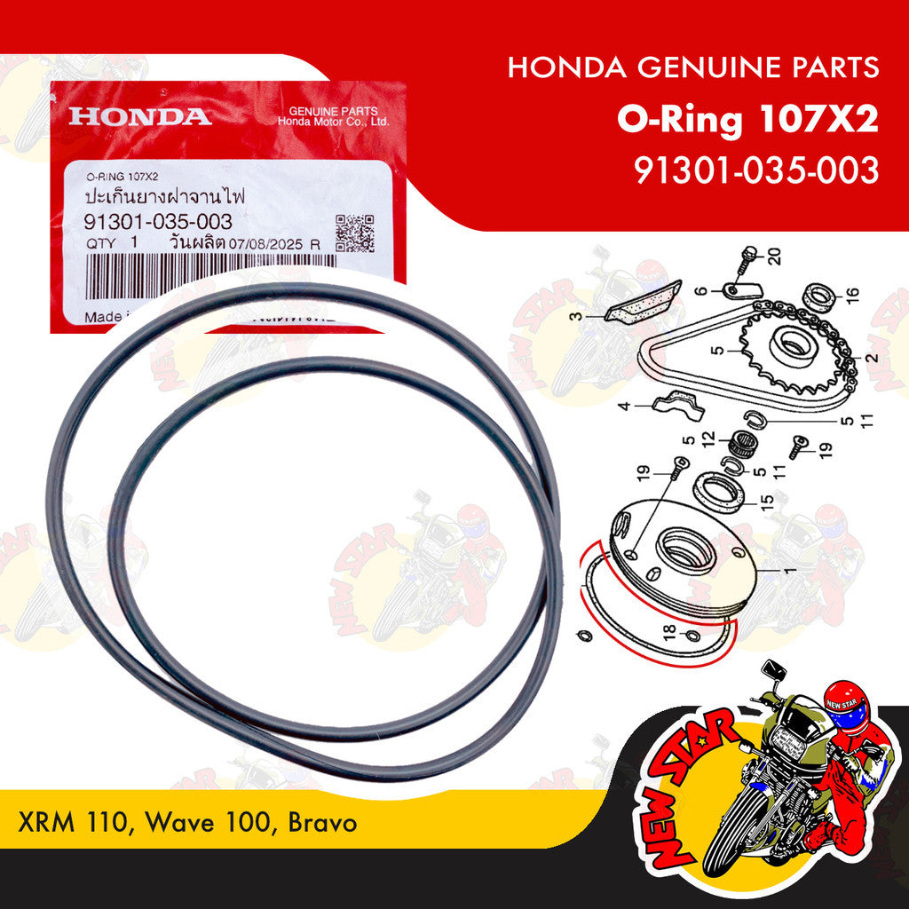 91301-035-003 | O-Ring 107x2 | Genuine Honda parts | XRM 110 Wave 100 Bravo